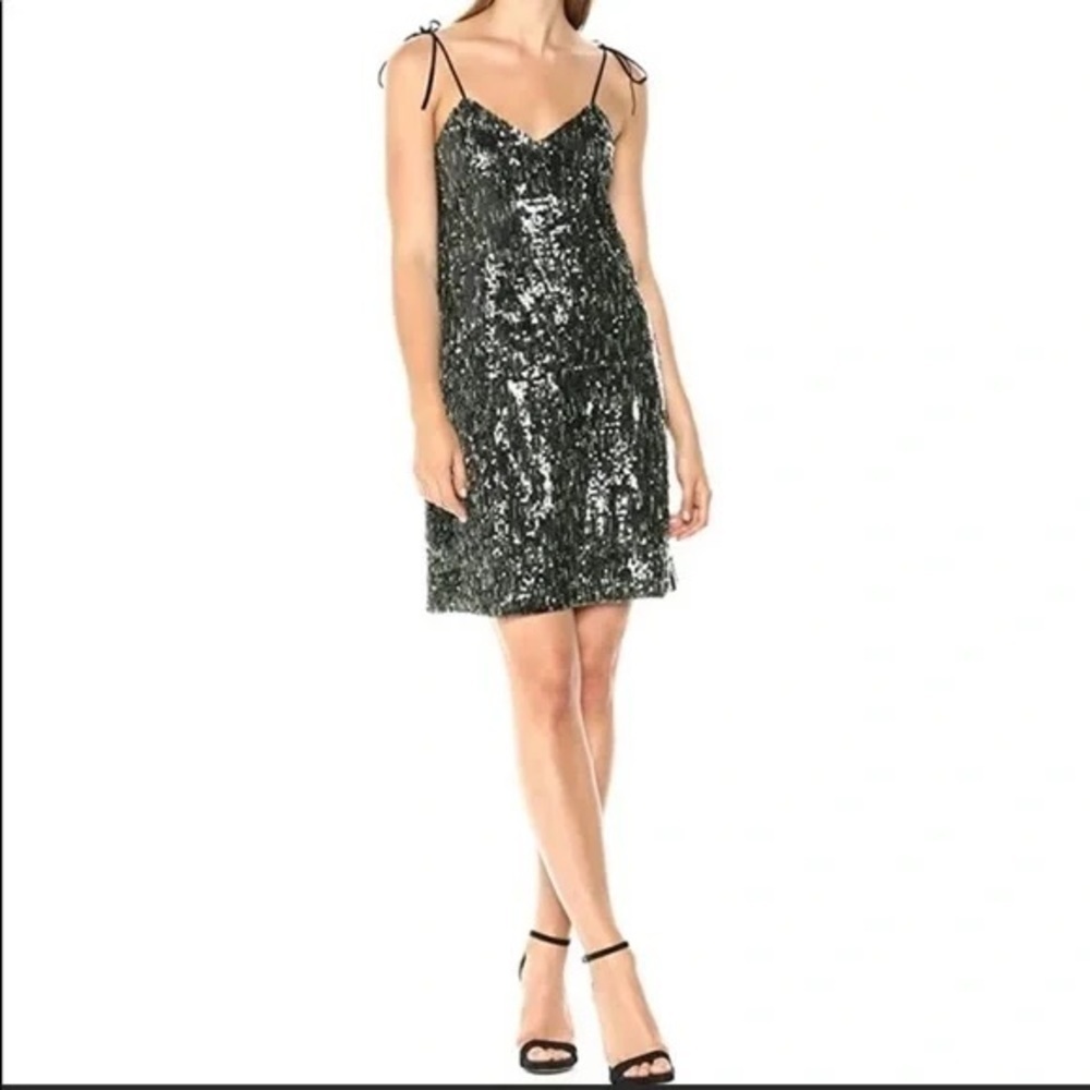 Sam Edelman Green Black Sequin Adjustable‎ Strap Cocktail Party Dress Size 2